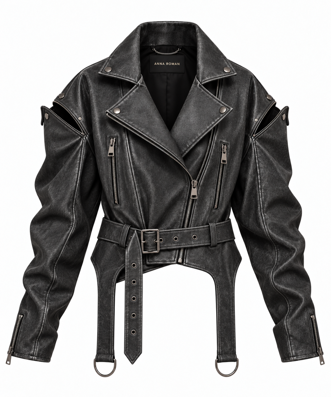 OVERSIZED GREY LEATHER BIKER