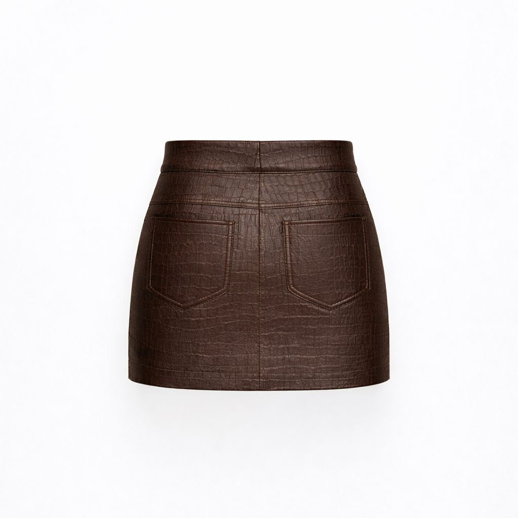 CHOCOLATE CROCO LEATHER MINI SKIRT Imagine secundară a produsului