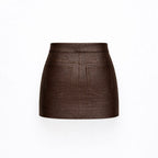 CHOCOLATE CROCO LEATHER MINI SKIRT