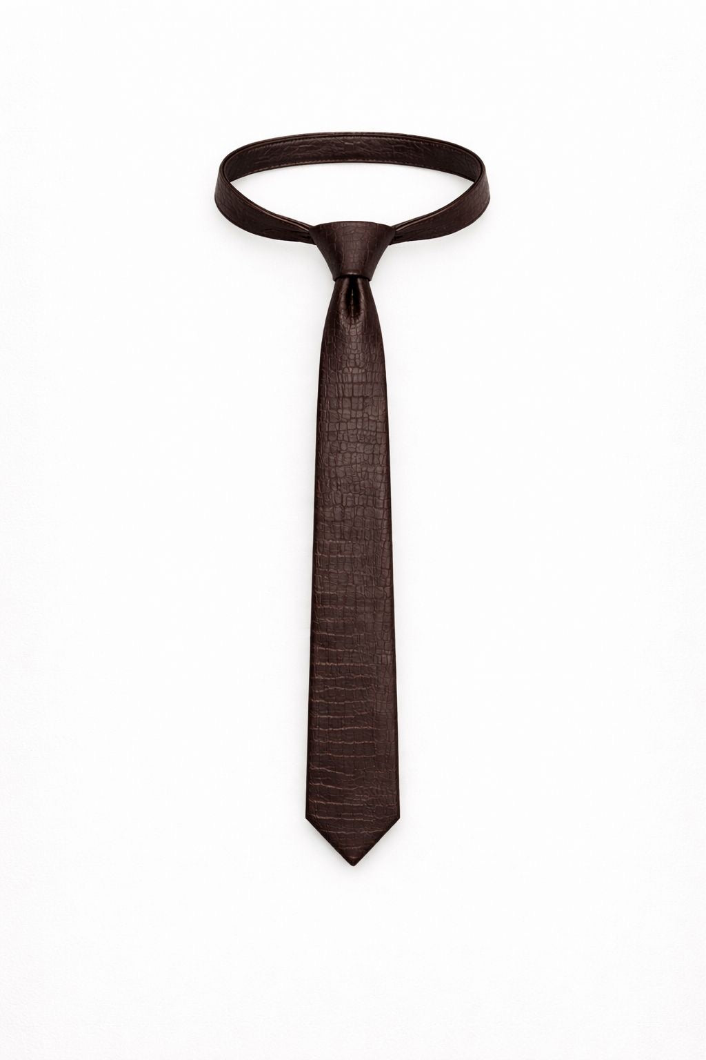 CHOCOLATE CROCO LEATHER TIE