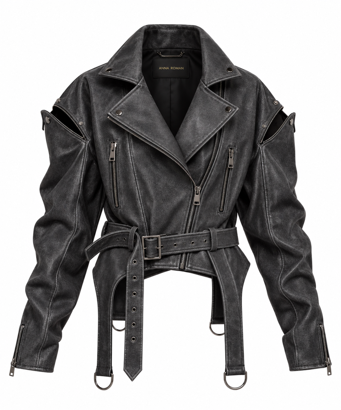 OVERSIZED GREY LEATHER BIKER
