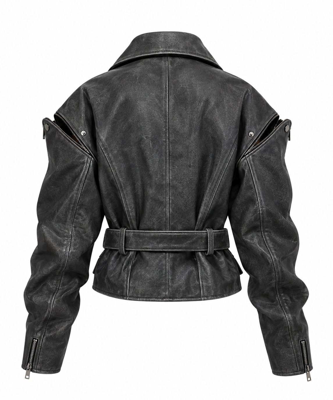 OVERSIZED GREY LEATHER BIKER