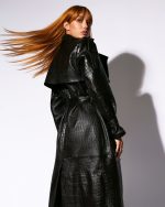Trench din piele maro închis, efect crocodil - imagine 4